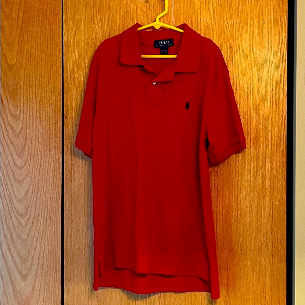 Polo Ralph Lauren Size Large 14-16 pique cotton 2 button red navy blue logo EUC